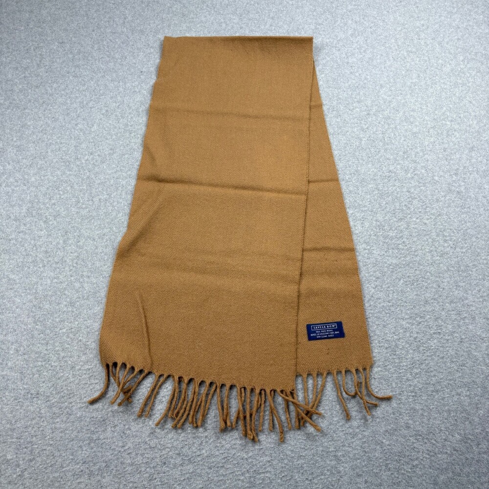 Savile Row Wool Scarf Tan Fringe Rectangle Capsule Heritage Academia Classic